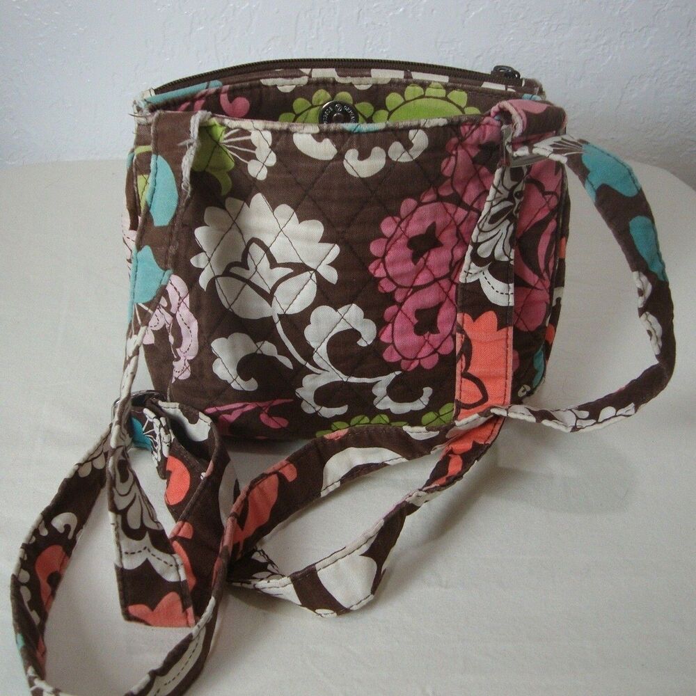 Vera Bradley Pink Floral Shoulder Bag 2 Compartment Crossbody Purse Quilted